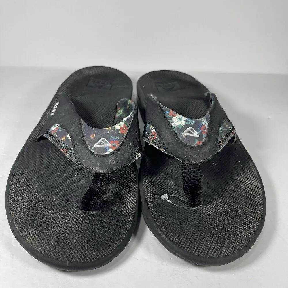 Reef Fanning Men’s Sandals Sz 12 EU 45 Black Floral Bottle Opener